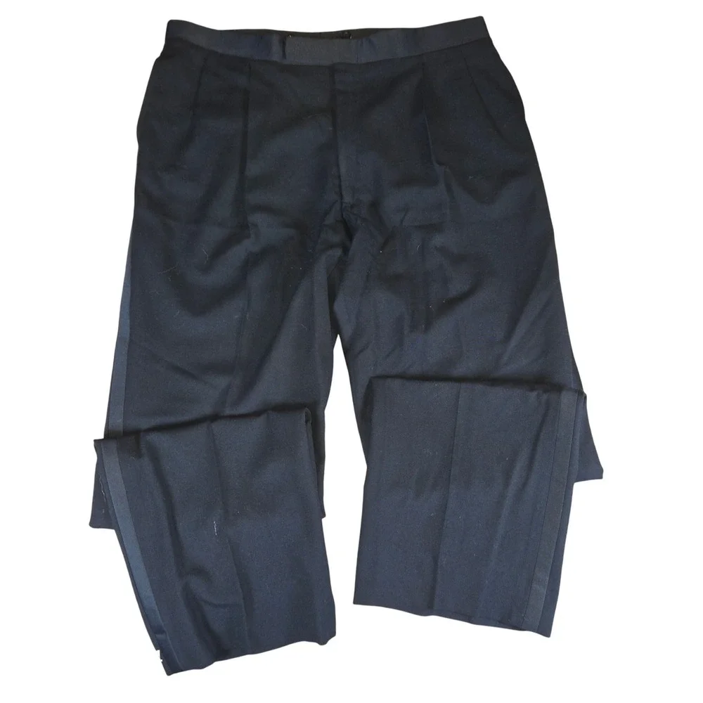 Men's Black Formal Dress Pants Pleated Striped Detail‎ Trousers
